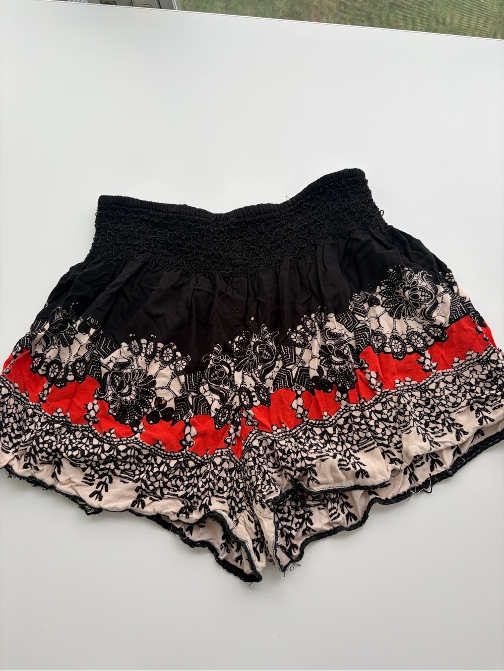 Angie Boho Print Shorts Smocked Waist 100% Rayon Y2K Festival Flawed
